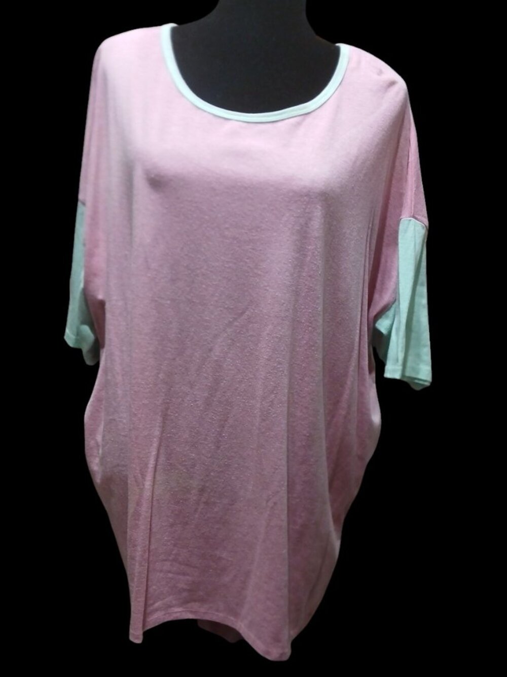 LuLaRoe IRMA Pink light Teal Scoop Neck Short Sleeve Womens Size 2XL  #27